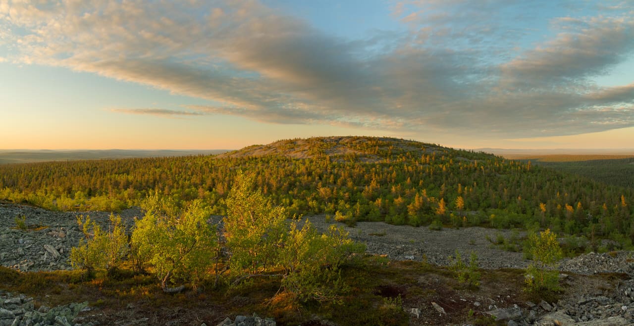 Oratunturi central summit from the west in midnight, Sodankylä, Lapland, Finland, 2019 June